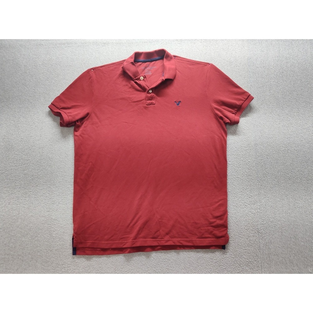 American Eagle Men Polo Shirt XLT Red Short Sleeve Side Slit 100% Cotton Outdoor